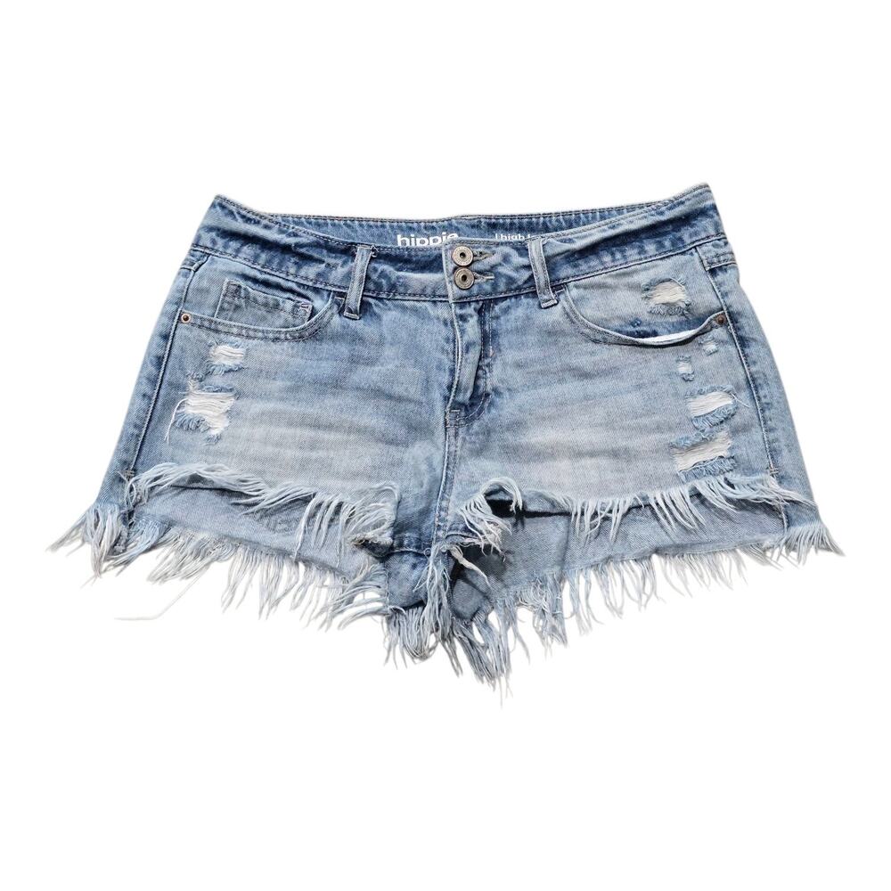Hippie Laundry High Low Shortie Distressed Denim Shorts